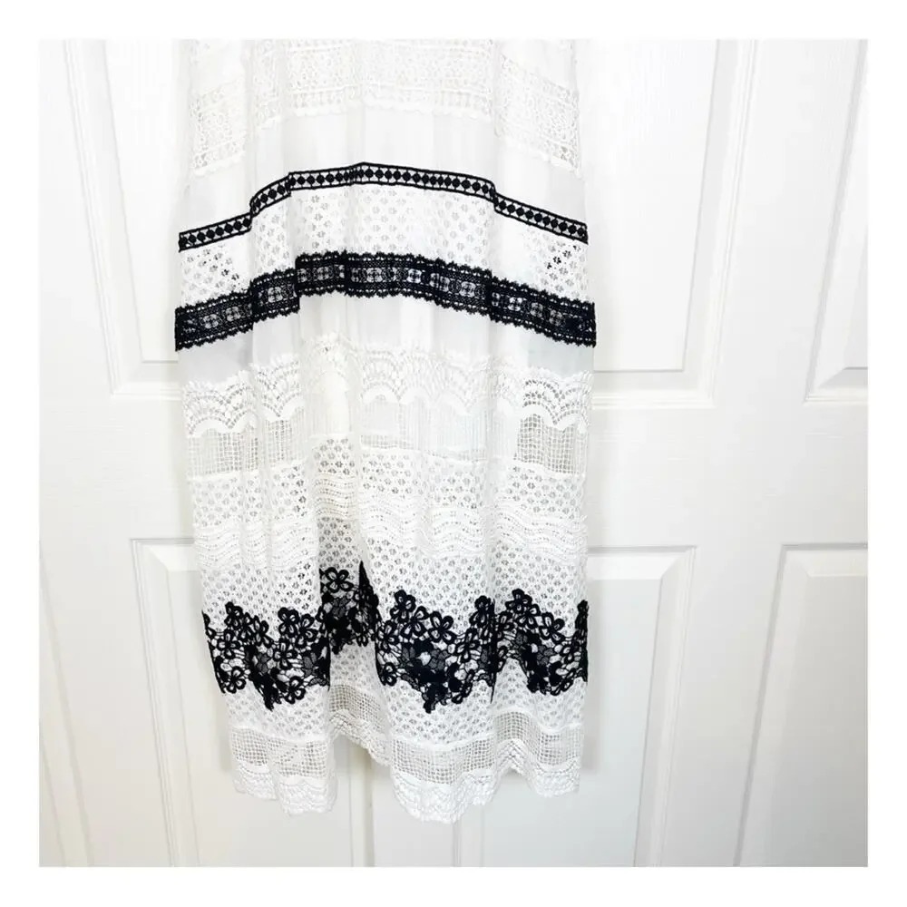 Anthropologie Crochet Lace Midi Dress Striped Boho Cottage NWT Sz XSP - Picture 5 of 11